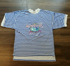 Vintage Ocean Pacific T Shirt Blue White Stripe Summer of Surf 80s L Large - £63.28 GBP