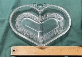 Vintage Glass Heart Shaped Divided Serving Dish/Relish Tray~7 3/4&quot;W X6&quot; X1 1/4&quot; - £3.95 GBP