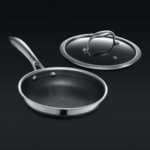 HexClad Hybrid Cookware 8 Inch Frying Pan with Tempered Cooking Glass Lid - £156.68 GBP