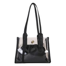 2pcs/set Fashion Summer Beach Travel Transparent PVC Handbag with PU Candy Color - £29.89 GBP