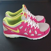 Nike Running Shoes Run 2 Pure Platinum/Volt Ice-Vivid Pink Size WMN6.5 or 5Y EUC - £22.79 GBP