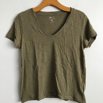 Madewell XS T-Shirt Green V Neck Short Sleeve Slub Pullover Casual Costal Resort - £10.52 GBP