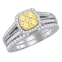 14k White Gold Round Yellow Diamond Bridal Wedding Engagement Ring Set 1.00 Ctw - £1,277.37 GBP