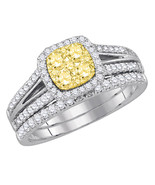 14k White Gold Round Yellow Diamond Bridal Wedding Engagement Ring Set 1... - £1,277.37 GBP
