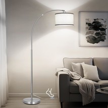 Arc Floor Lamp For Living Room, Silver Modern Standing Lamp With Adjustable Head - £73.93 GBP