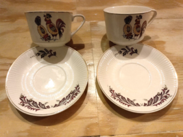 Vintage Japan Cup And Saucer Plater 2x Set White Floral Rooster Stamp - $14.13