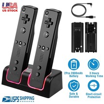 For Nintendo Wii 2 Remote Charging Dock Station +2 Rechargeable Batteries Black - £24.77 GBP