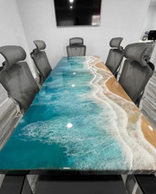 Ocean Wave Epoxy Resin Tops Counter Dining Table, Mid Century Modern Home Decors - £363.85 GBP