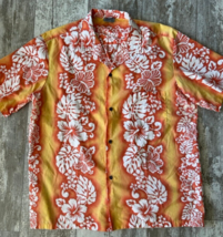 Mens XL Royal Creations Orange Hibiscus Hawaiian Shirt Made In Hawaii - £11.39 GBP