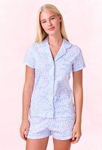 Charming Heart Print Satin Bow Lingerie Set Top & Short -White/Red Heart -Size M image 2