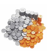 250 Fake Plastic Penny Coins Novelty Play Toy Prizes Parties Copper Silver - £15.79 GBP