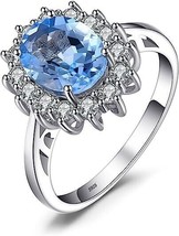 925 Sterling Silver Oval Sky Blue Topaz Ring Size 6 Birthstone Gift Ring Gift He - £50.35 GBP