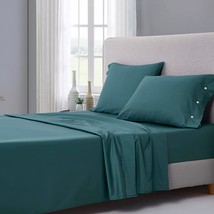 4 Piece King Size Peacock Blue Bedding Sheet Set (1 Fitted Sheet, 1 Flat Sheet + - £120.98 GBP