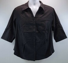 II) Zac &amp; Rachel Woman Black Pleated 3/4 Sleeve Button-Down Collar Shirt 2X - $9.89