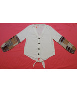 NEW SOFT WHITE MIXED FABRIC BUTTON FRONT TIE V-NECK CARDIGAN COLORBLOCK ... - £7.82 GBP
