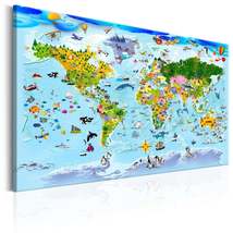 Tiptophomedecor Stretched Canvas World Map Art - Children&#39;s Map: Colourful Trave - £72.32 GBP+