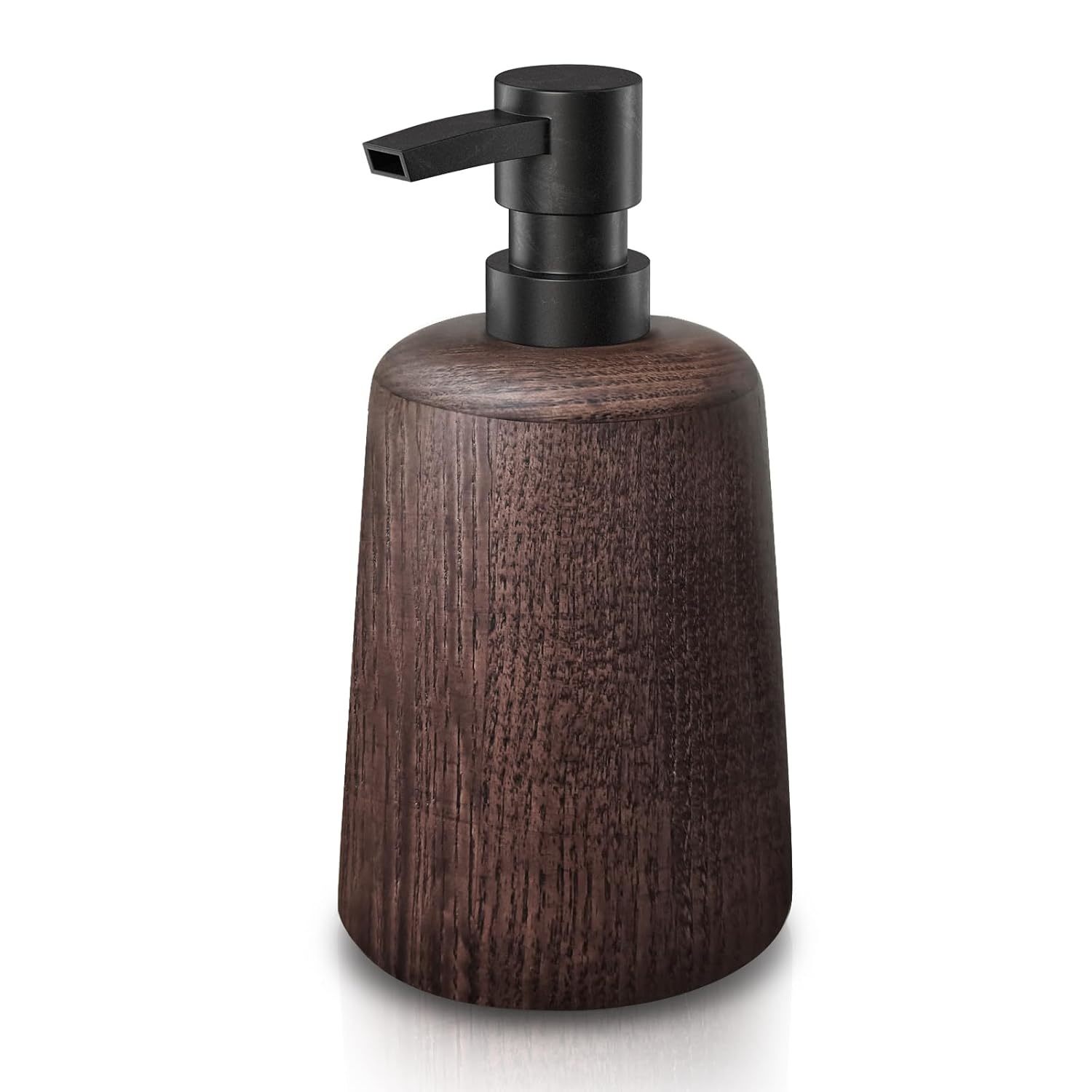 Handmade Dark Brown Wood Soap Dispenser, Plastic Pump, Elegant Bathroom Decorati