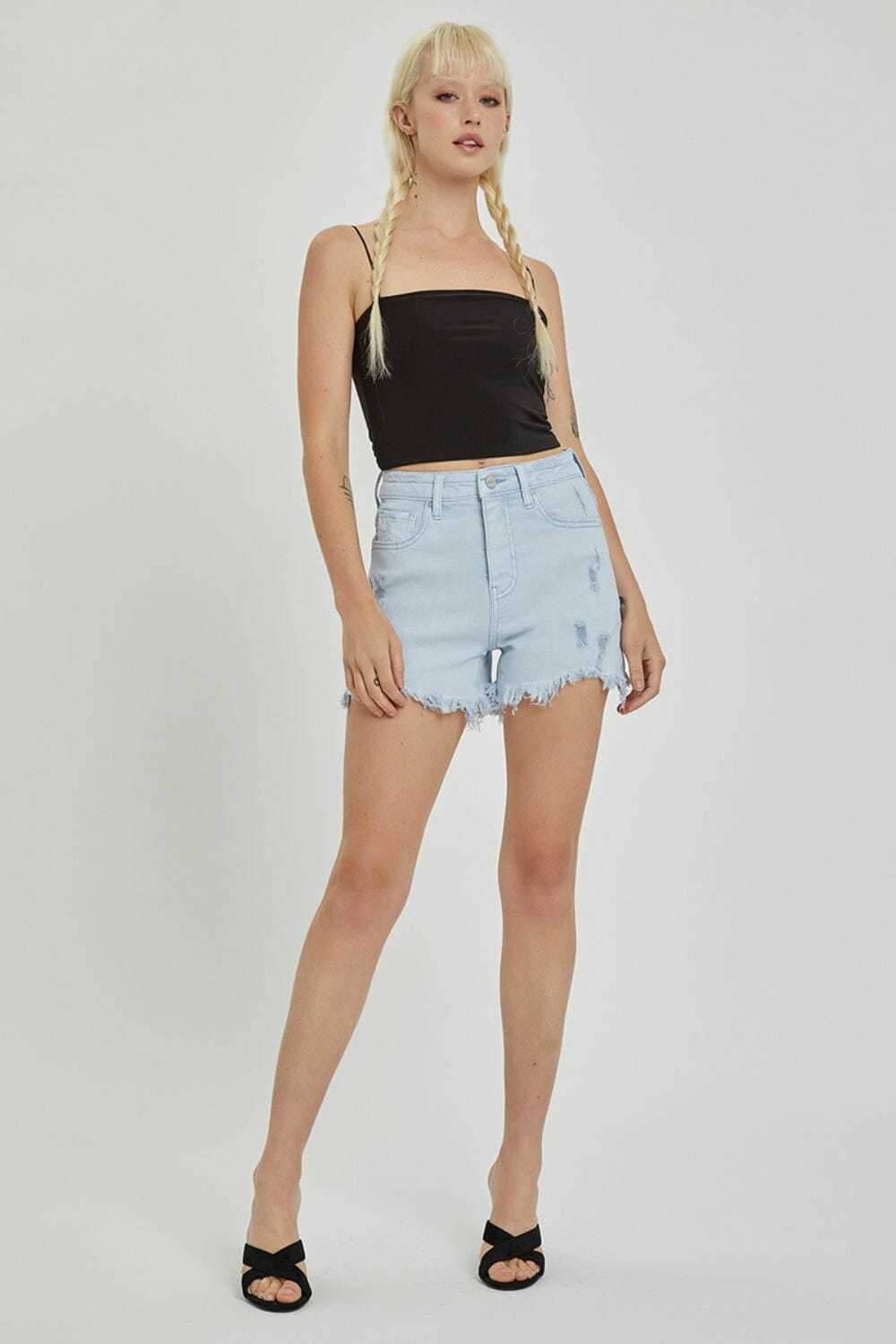 Primary image for RISEN Ice Blue High Rise Distressed Detail Denim Shorts
