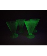 Set Of 4 Anchor Hocking Princess Green Uranium Footed Parfait Glasses - $524.58 MXN