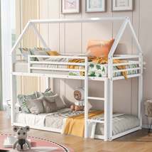 Twin over Twin House Bunk Bed with Built-in Ladder,White - £246.03 GBP