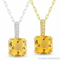 1.63 ct Cushion Cut Citrine Gem Diamond Pendant 14k White Yellow Gold Necklace - £350.43 GBP