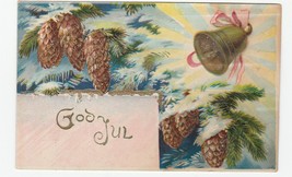 Vintage Postcard Christmas Pinecones Gold Bell 1902 God Jul - £5.51 GBP