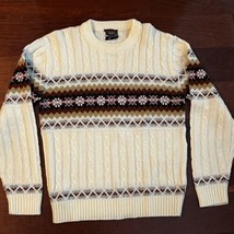 Vintage 70s 80s JC Penney Nordic Fair Isle Cable Knit Acrylic Sweater Me... - $29.69