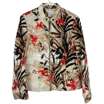 Chicos 1 Moto Jacket Womens M Long Slv Zip Lined Pockets Floral Mock Neck Cotton - £21.23 GBP