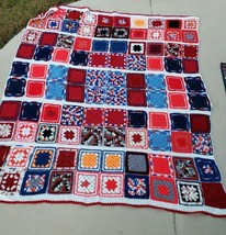 Vintage Handmade Crocheted Granny Square Afghan Blanket Throw Full 73”x 87”  - £31.45 GBP