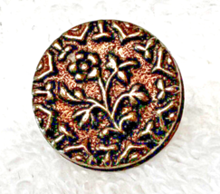 Older Silver Tone Metal Picture Button Flowers Leaves &amp; Edge Design 11/1... - £4.35 GBP