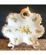 Serving Dish Yellow Roses Gold Trimmed Scalloped Edge Unbranded 8.5&quot; Across - £7.76 GBP