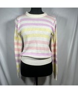 Vintage Sweater Womens Med 70s Little Lisa Pastel Striped Crew Neck Long... - $20.78 CAD