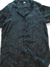Dark Green Sleep Shirt Paisley Pattern V Collar Short Sleeve Sz M 100% P... - $7.40