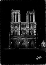 Paris Notre Dame Church RPPC Postcard Real Photo Illuminated at Night Estel - £19.99 GBP