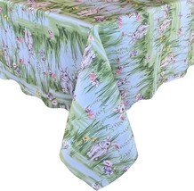 Easter Bunny Rabbit Meadow Fabric Tablecloth Spring Bunnies and Pastel Floral Ea - £28.64 GBP