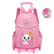 Cute Cat Children School Backpack with 6 Wheels Rolling School Bag Trolley Bag C - £77.91 GBP