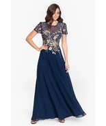 Betsy and Adam &quot;IVANNA&quot; Embroidered-Trim Gown Navy/Gold Size 4 $289 - £124.63 GBP