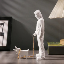 Banksy Boy Walk Dog Statue Puppy Figure Sculpture Home Decor Modern Stre... - $44.90