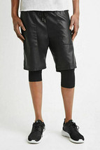 Mens Black Real Leather Sheep Lambs Leather 2 Pockets Cycling Yoga Gym Shorts - £69.99 GBP+