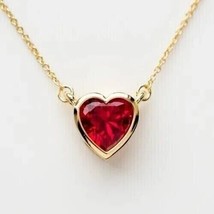 2Ct Heart Cut Lab Created Red Garnet Solitaire Pendant 14K Yellow Gold Plated - £111.49 GBP