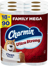 Charmin Ultra Strong Clean Touch Toilet Paper, 18 Family Mega Rolls = 90... - $43.22