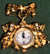 Nice AVON Working Watch Pin Brooch w/ Cherubs - $32.00