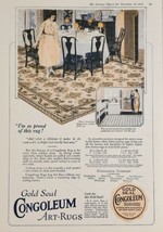 1921 Print Ad Gold Seal Congoleum Art-Rugs Lady in Dining Room Bright &amp; Cheerful - $20.68