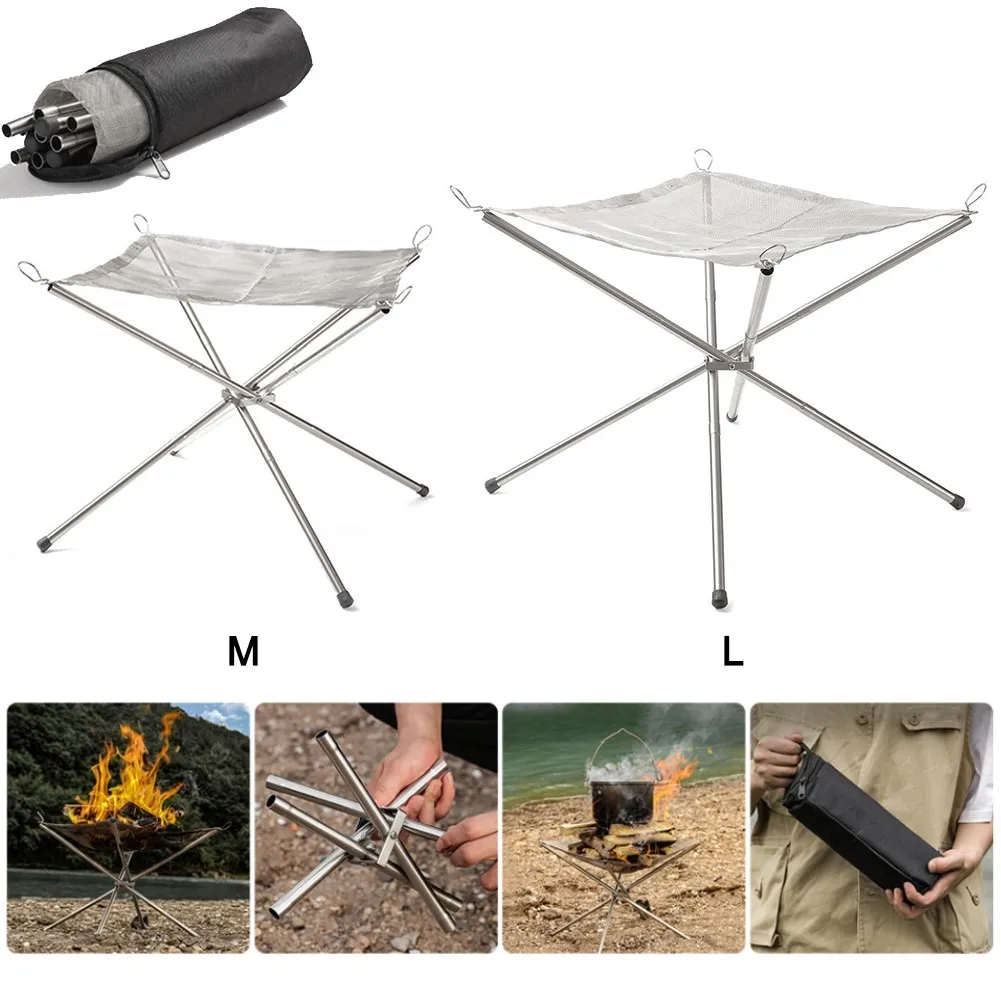 Grill Collapsing Steel Mesh Fire Stand Stainless Steel Portable Outdoor Fire Pit - £18.70 GBP+