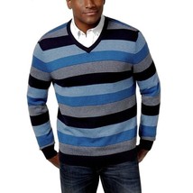 NWT Mens Size XL Club Room Blue Pure Cotton Striped V-Neck Sweater - $19.59