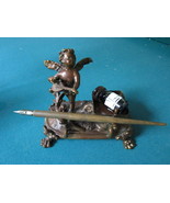 Antique inkwell holder brass angel musician, with writing set rare - $3,217.48 MXN