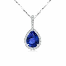 ANGARA Tanzanite Teardrop Pendant with Diamond Halo in 14K Solid Gold | 18&quot;Chain - £949.60 GBP