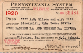 1920 Wife Of Blacksmith Pa System Railroad pass!  Eastern Pa, Western Pa... - £15.73 GBP