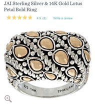 JAI Sterling Silver & 14K Gold Lotus Petal Bold Ring Size 8 - £239.76 GBP