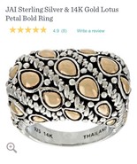 JAI Sterling Silver &amp; 14K Gold Lotus Petal Bold Ring Size 8 - $5,657.73 MXN